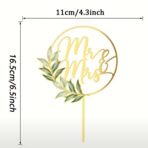 Acrylic Wedding Cake Topper Gold With Leaf Design Mr & Mrs