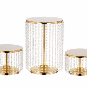 3 Piece Crystal Beaded Cake Stand Gold