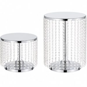 2 Piece Set Crystal Beaded Cake Stand Silver