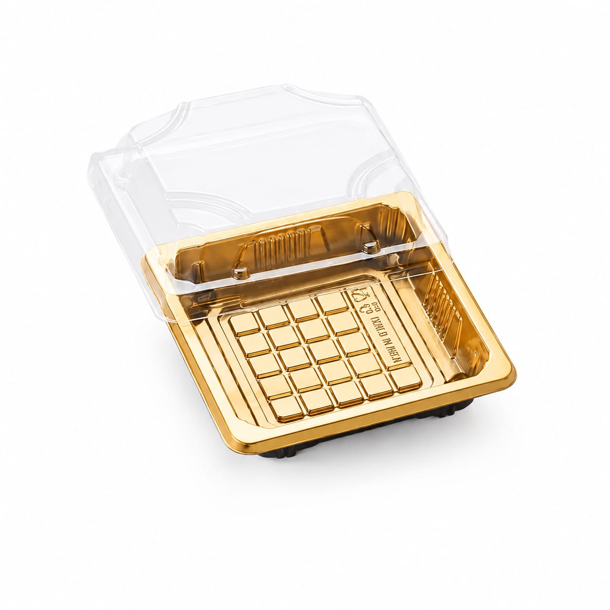 Gold/Black Square Dessert Container with Clear Lid