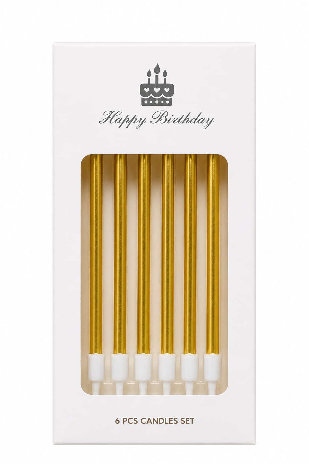 Straight Metallic Gold Birthday Candles 6 Piece Set
